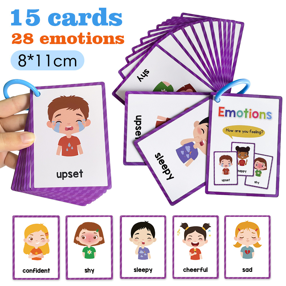 15 Cards Emotion Feeling English Learning Words Flash Cards - Temu