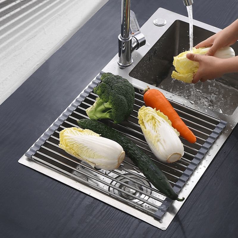 Over The Sink Stainless Steel Roll up Dish Drying Rack, Expandable