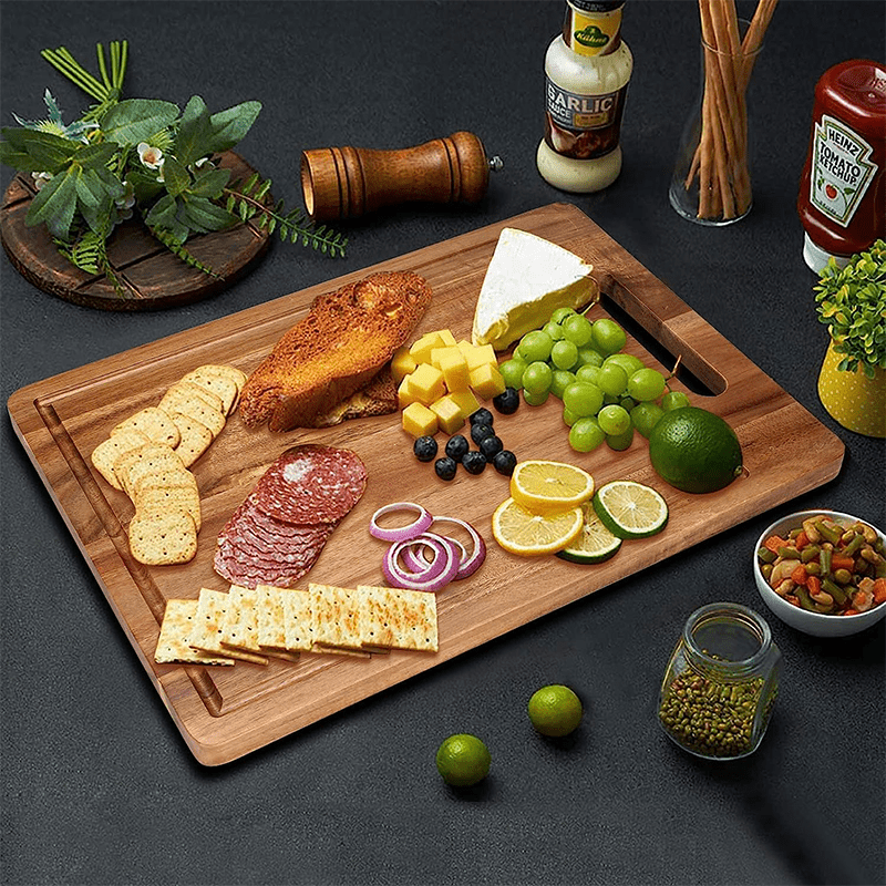 Wooden Cutting Boards For Kitchen Meal Prep & Serving - Bamboo Wood Cutting  Board Deep Juice Groove Side Handles - Charcuterie & Chopping Butcher Block  For Meat Chopping Board - Temu