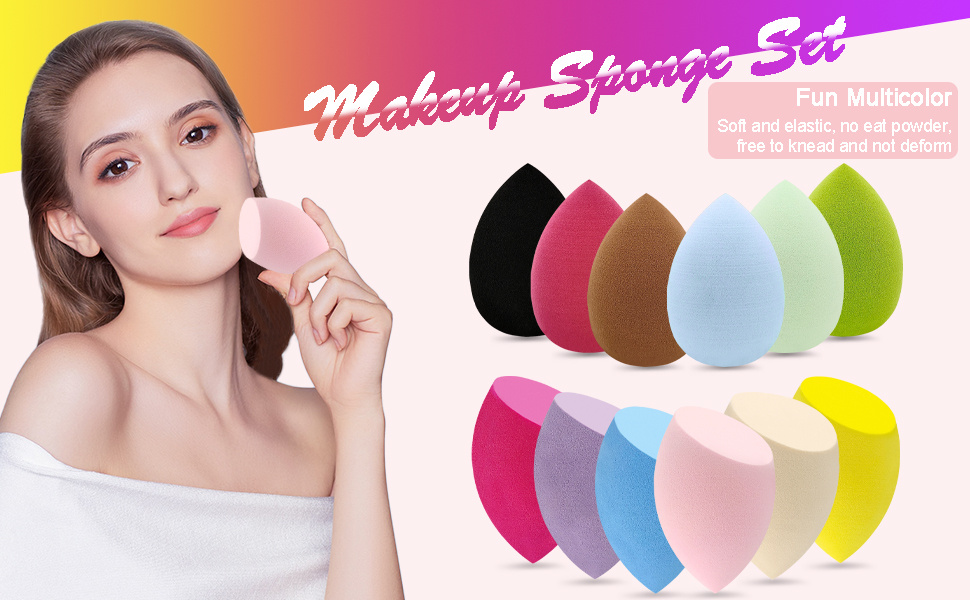 12 Pieces Professional Makeup Sponge Set,Latex Free Flawless Soft Setting  Face Puffs,Multicolor Beauty Blender Cosmetic Applicator for