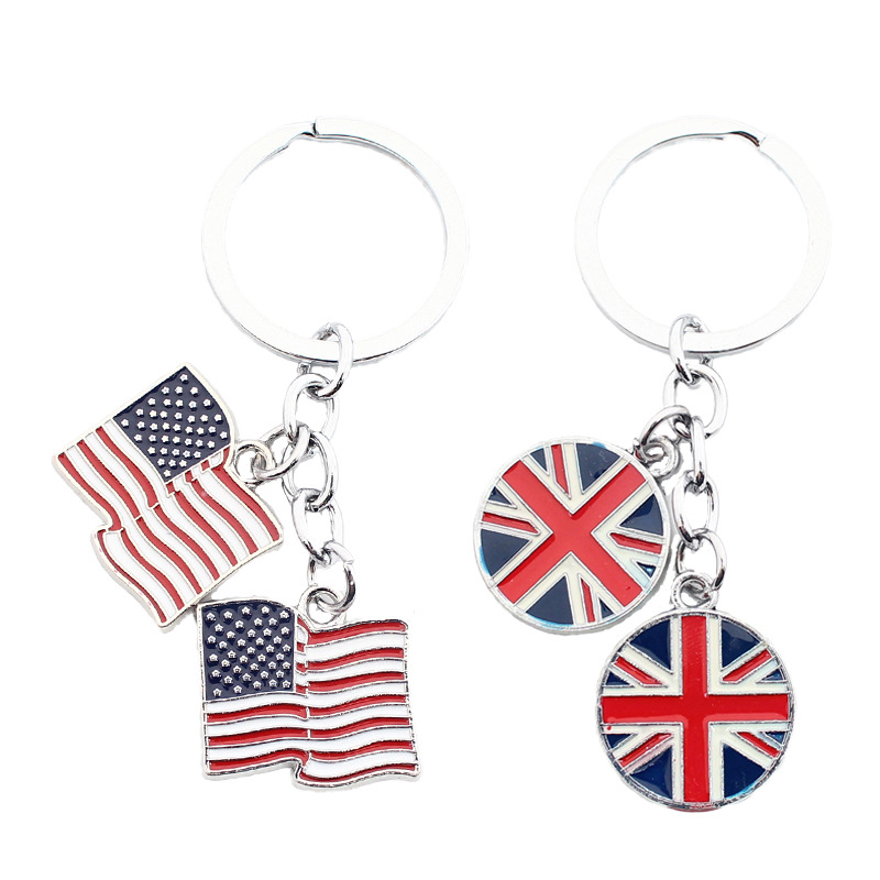 American Usa Flag Car Keychain, Creativre Zinc Alloy Circular Car