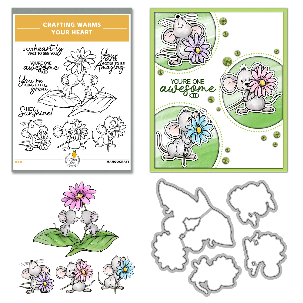 

Original Design Kawaii Mouse And Flower Stamps And Cutting Dies Diy Scrapbooking Clear Stamps Cutting Dies Paper Card Decoration Photo Gift Blessing Thank Card Office Supplies Eid Al-adha Mubarak