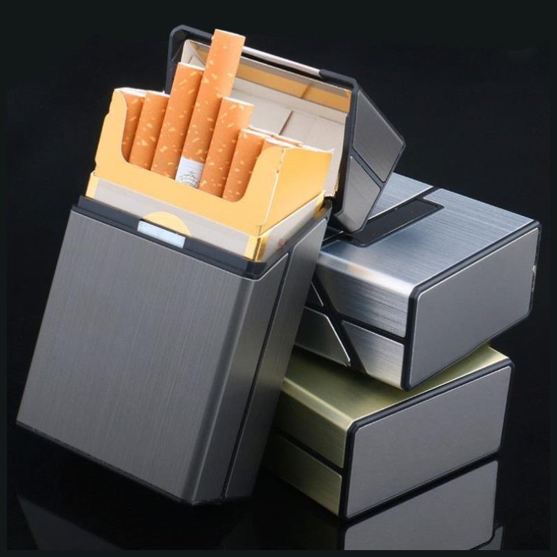 AIEOE Zigarettenetui Zigarettendose Zigarettenbox aus Metall und Synthetik  für 20 Zigaretten Beige