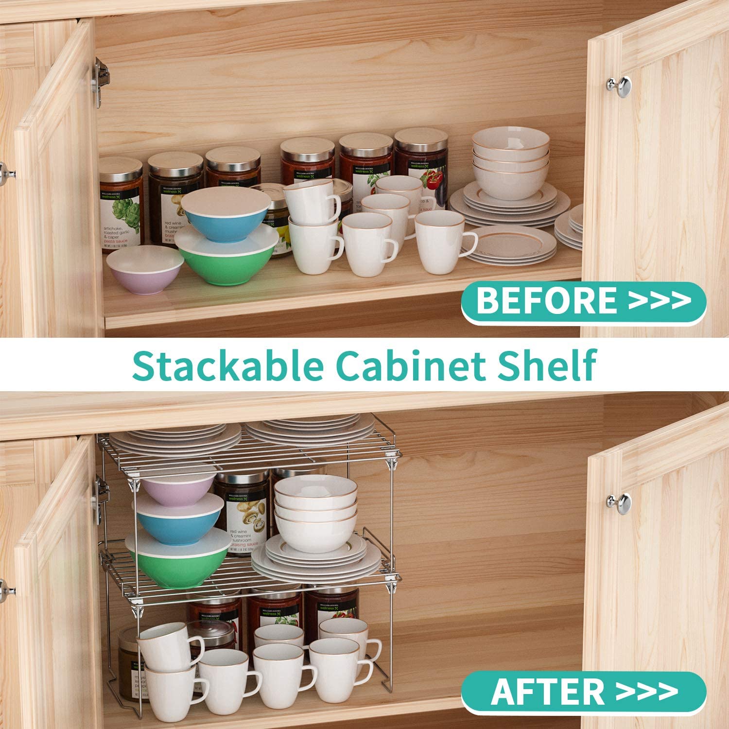 Spice Shelf Organizer For Cabinet, Stackable Cabinet Shelf, Kitchen Cabinet  Organizers And Storage With Safety Guardrail For Spice Rack, Kitchen  Counter Accessories,stainless Steel (sliver) - Temu