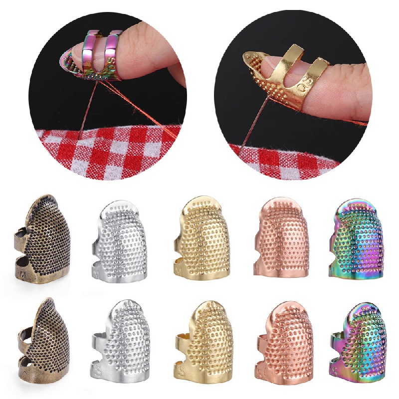  4Pcs Metal Dazzle Color Sewing Thimble Finger Protector,  Adjustable Finger Shield Ring Fingertip Thimble Sewing Quilting Craft,  Accessories DIY Sewing Tools