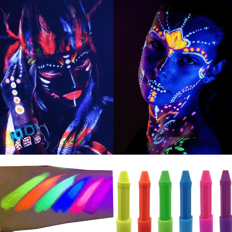 12PCS Fluorescent Glow in the dark Crayon Face Body Black Light Paint  Crayons Christmas Halloween Party Event Makeup Props