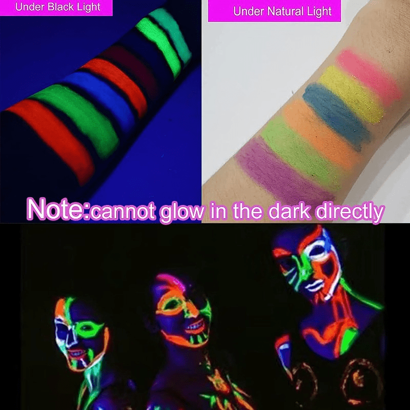 Glow In Dark Face Body Paint Uv Black Light Glow Makeup Kit - Temu