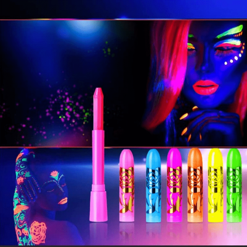 6pcs Halloween Glow Pop In Dark Face Black Light Paint UV Neon Face Body  Paint Crayon Kit Fluorescent Makeup Marker Christmas