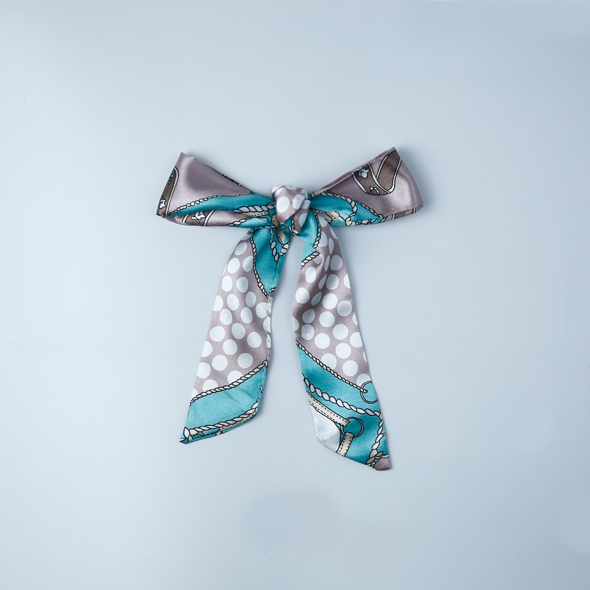 HERMES Twilly Turquoise Bolduc Ribbon Print Silk Skinny Scarf Neck Tie