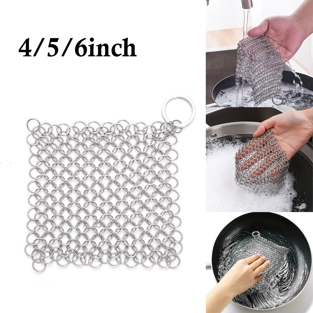 Cast Iron Skillet Cleaner Chainmail,Premium Stainless Steel Chain Maille  Scrubber for Cast Iron Pans,Stainless Steel,Glassware,Round 