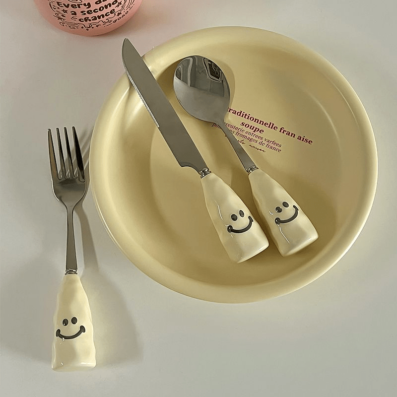 Adorable Smiley Face Tableware - Stainless Steel - Spoon - Fork