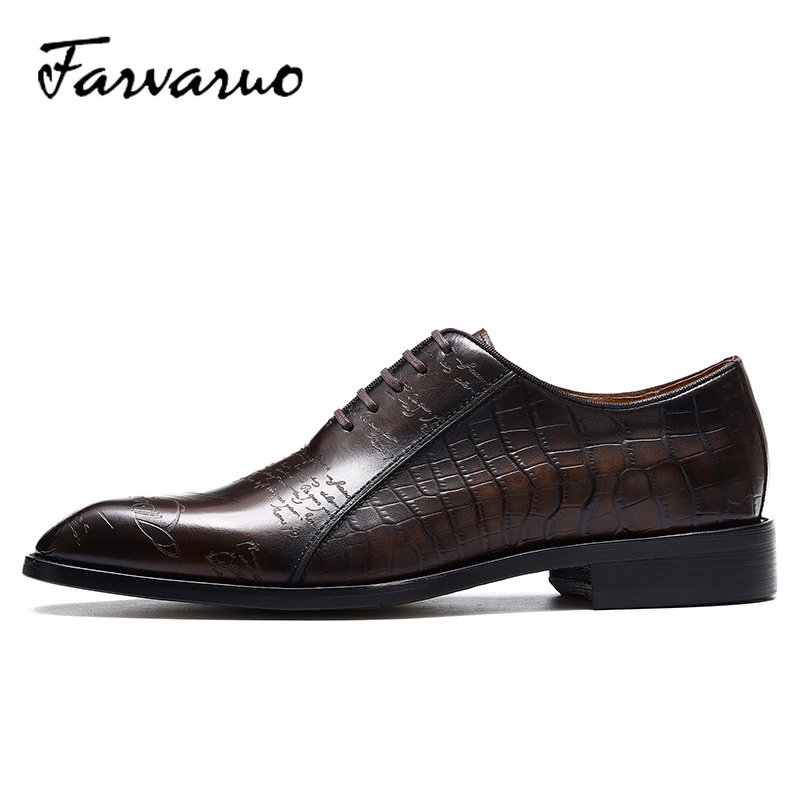 Men's Pointed Toe Letter Crocodile Print Lace-up Oxford Shoes