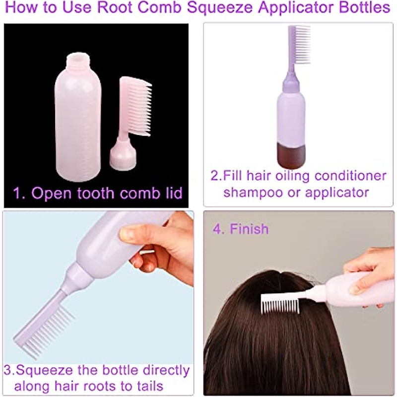 AUEAR, 3 Pack Root Comb Applicator Bottle 6 Ounce Hair Coloring
