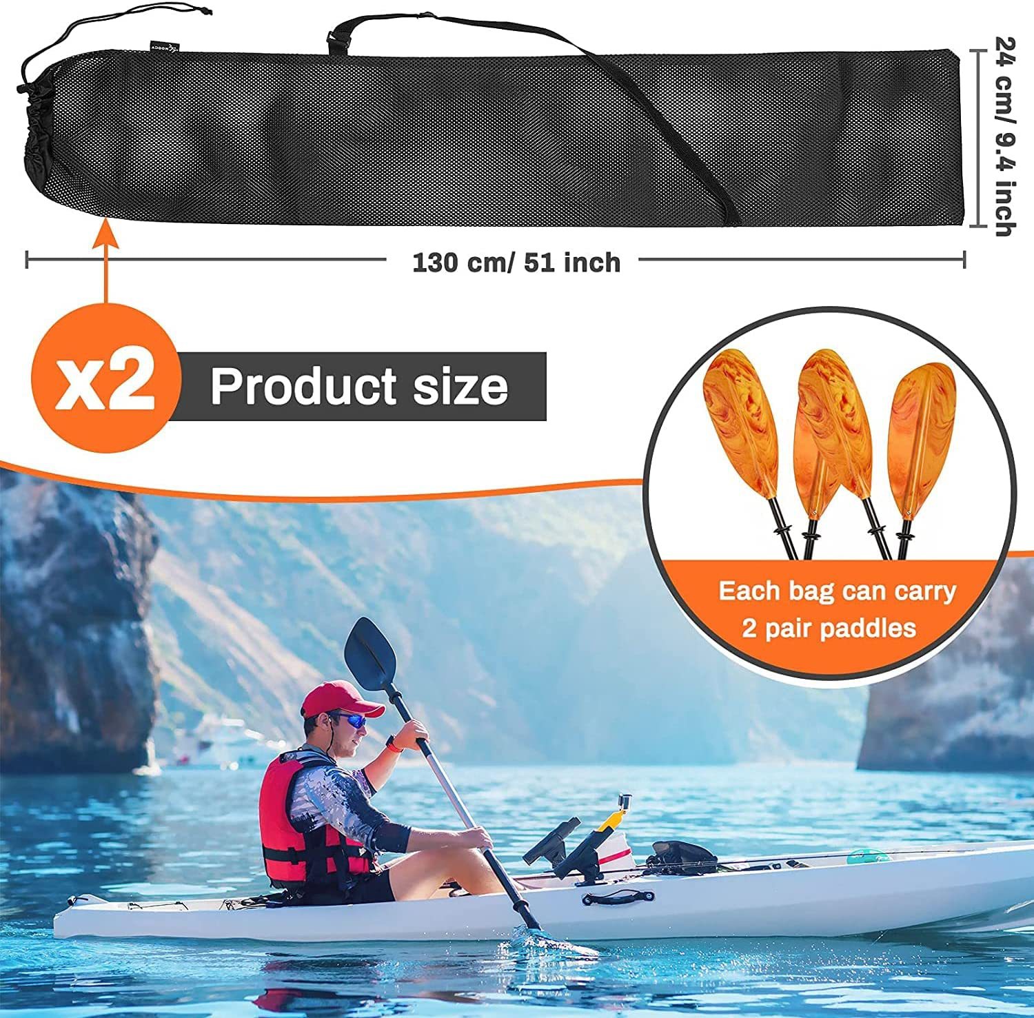 Portable Kayak Paddle Bag Breathable Mesh Pocket Double - Temu