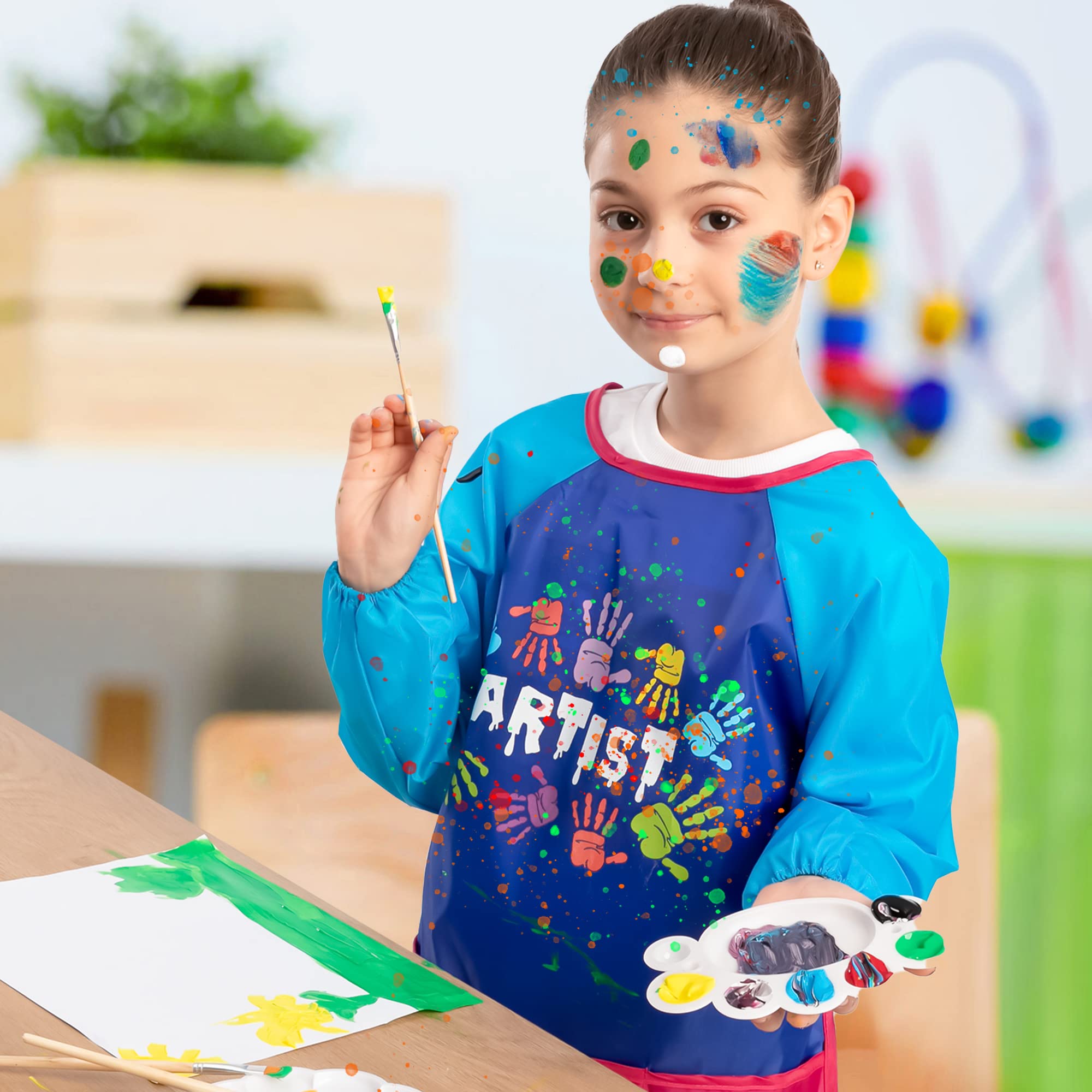 Paint Apron For Kids Long Sleeve Art Aprons Polyester Adjustable Kids  Smocks With Big Pocket Waterproof