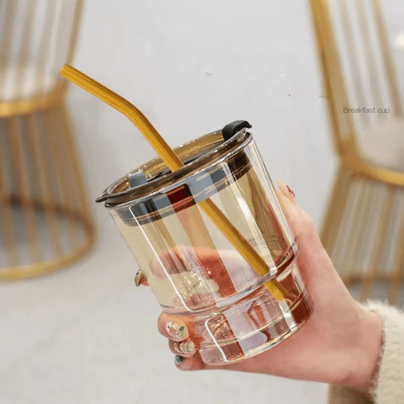 1pc, Heat Resistant Glass Tumbler with Dome Lid and Straw - 450ml/15.22oz -  Perfect for Summer and Winter Drinks - Cute and Stylish Travel Accessory