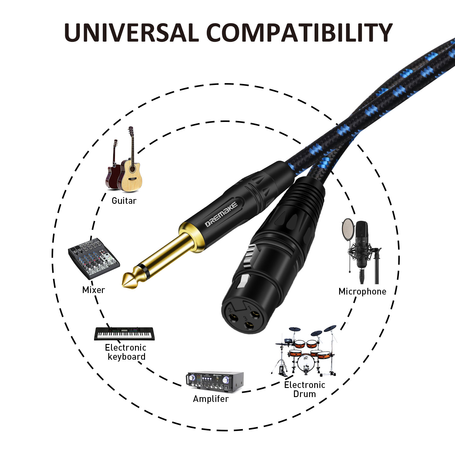 6.35mm To Xlr Jack Audio Cable 6.35mm (1/4in) Male To 3 Pin Xlr Male  Balanced Interface Cable For M
