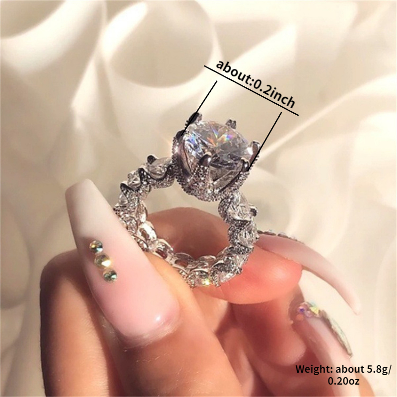Promise Ring Silver Plated Shining Band, Inlaid Zircon Engagement Jewelry