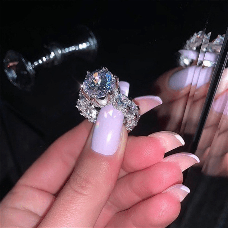 Promise Ring Silver Plated Shining Band, Inlaid Zircon Engagement Jewelry