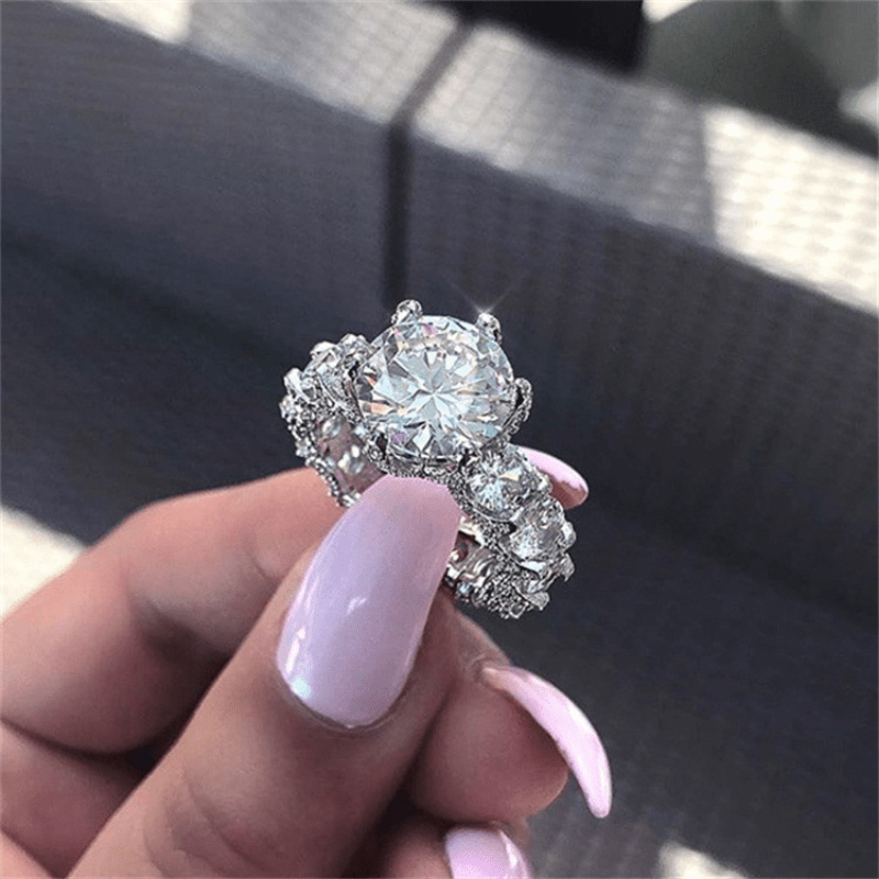 Promise Ring Silver Plated Shining Band, Inlaid Zircon Engagement Jewelry