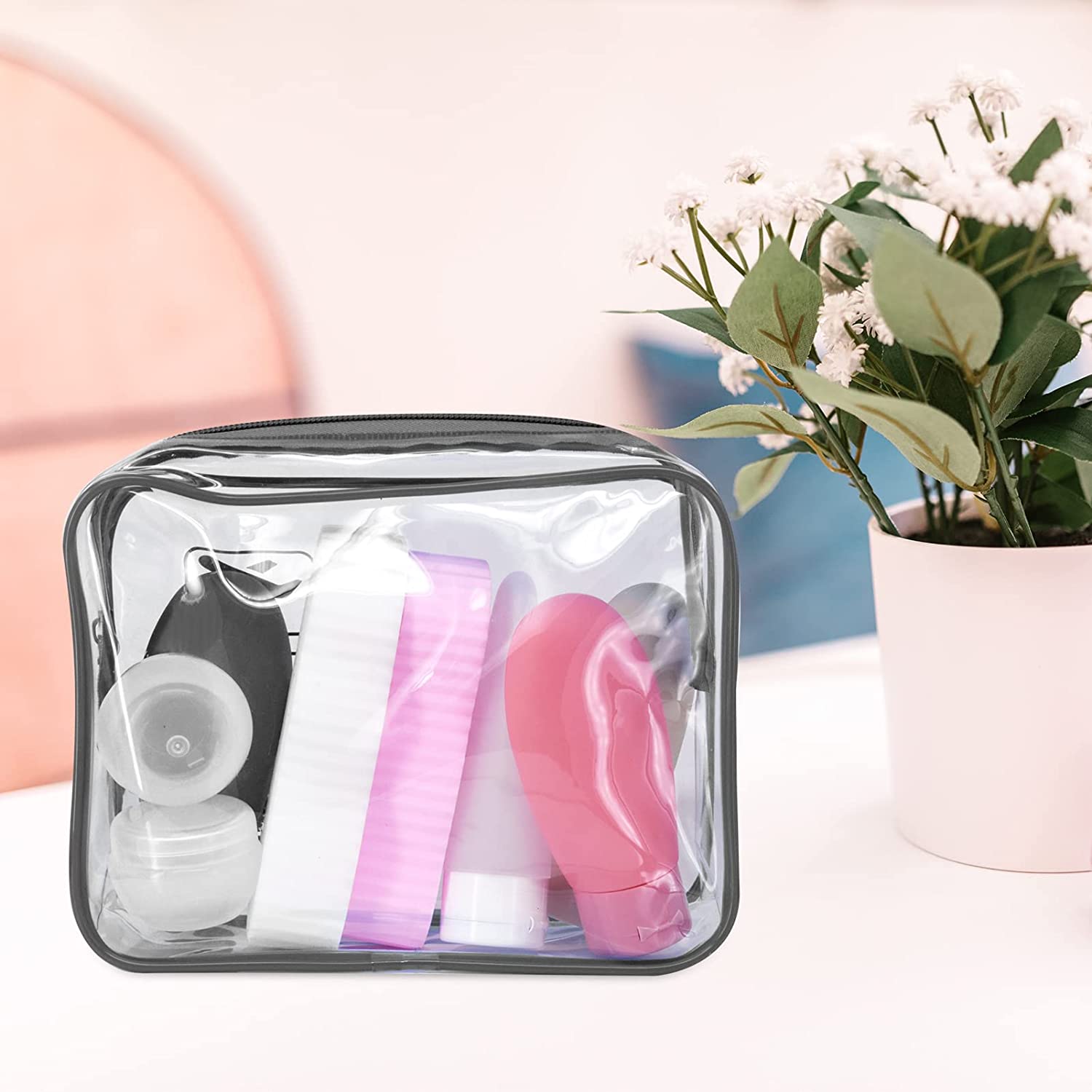 GAGAKU Neceser transparente aprobado por la TSA, bolsa líquida con correa  para el asa, bolsas impermeables y transparentes de maquillaje para mujeres