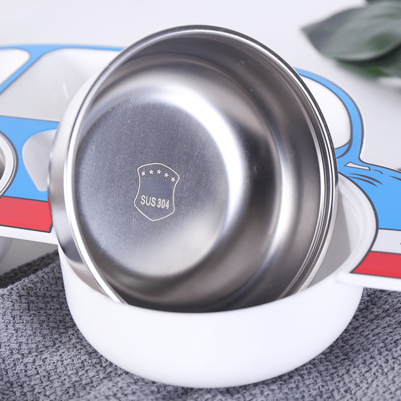 4pcs Divided Grid Dinner Plate With Lid Stainless Steel Bowl Set