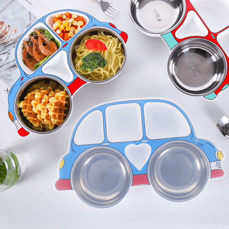 4pcs Divided Grid Dinner Plate With Lid Stainless Steel Bowl Set