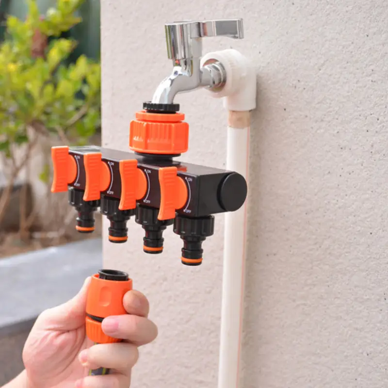 1pc 4 way garden hose splitters diverter tap hose connector hose splitter water distributor with 4 individual on off switch for outdoor sprinkler irrigation systems details 1