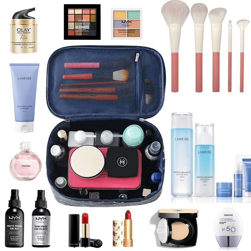  susiyo Estuche de maquillaje de viaje con diseño de mariposa y  texto escrito a mano, bolsa de cosméticos grande, organizador de maquillaje  para mujer : Belleza y Cuidado Personal