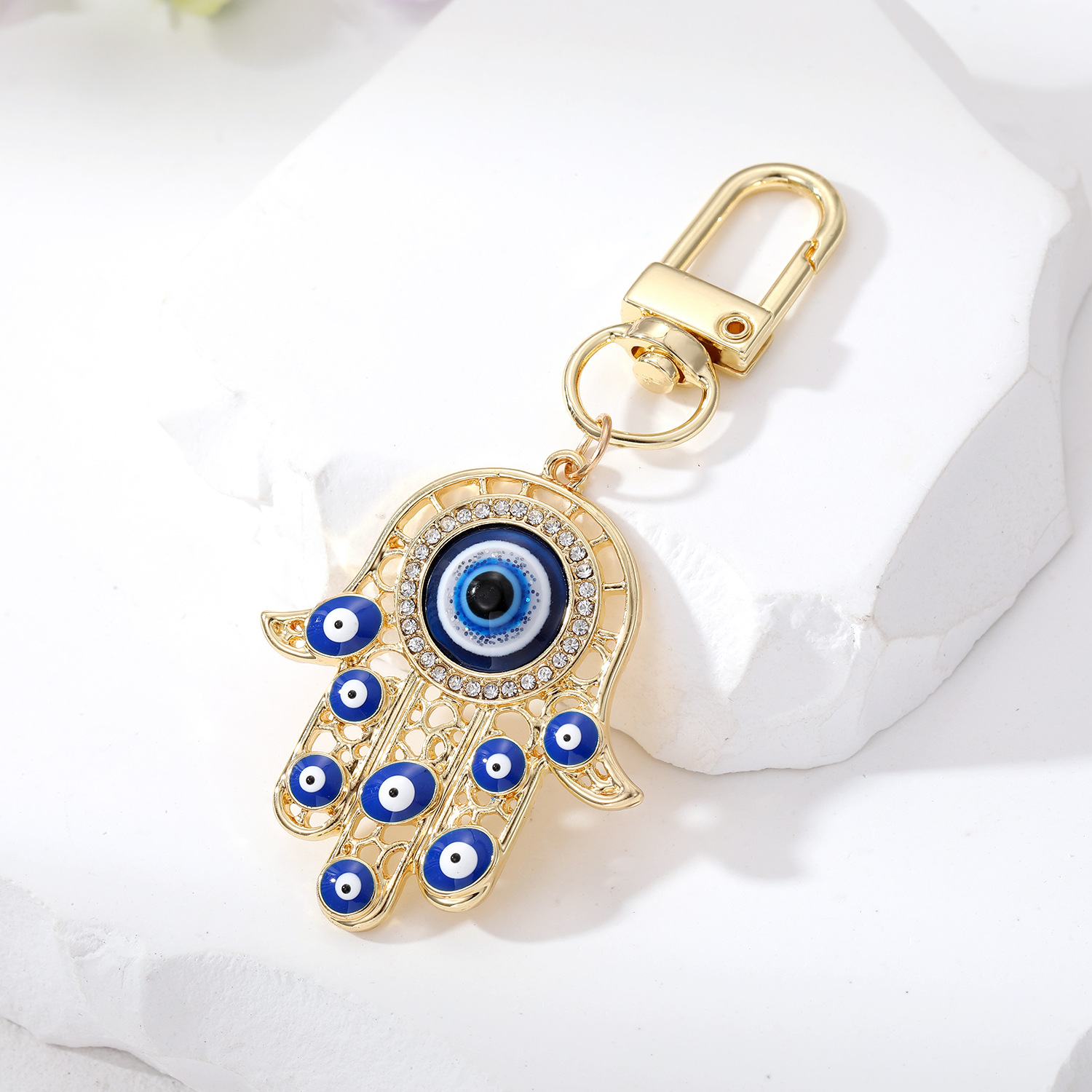 Retro Fatima Hand Pendant Evil Eye Keychain Drip Oil Keyring Turkish Evil Eye Pendant Key Chain Ornament Unisex Bohemian