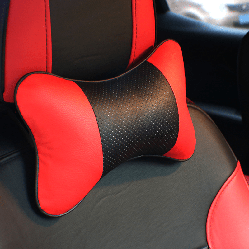 Black Car Headrest Neck Pillows Travel Cushion PU Leather & Memory Foam