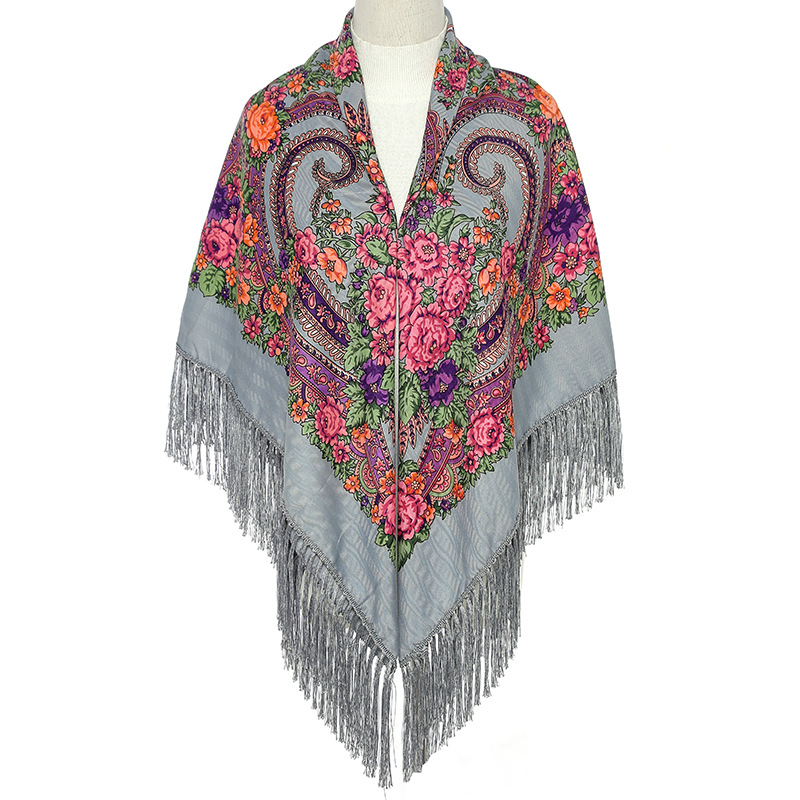 Vintage Tassel Square Scarf Boho Blanket Headscarf Windproof Shawl