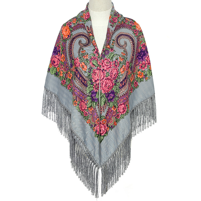 Vintage Tassel Square Scarf Boho Blanket Headscarf Windproof Shawl