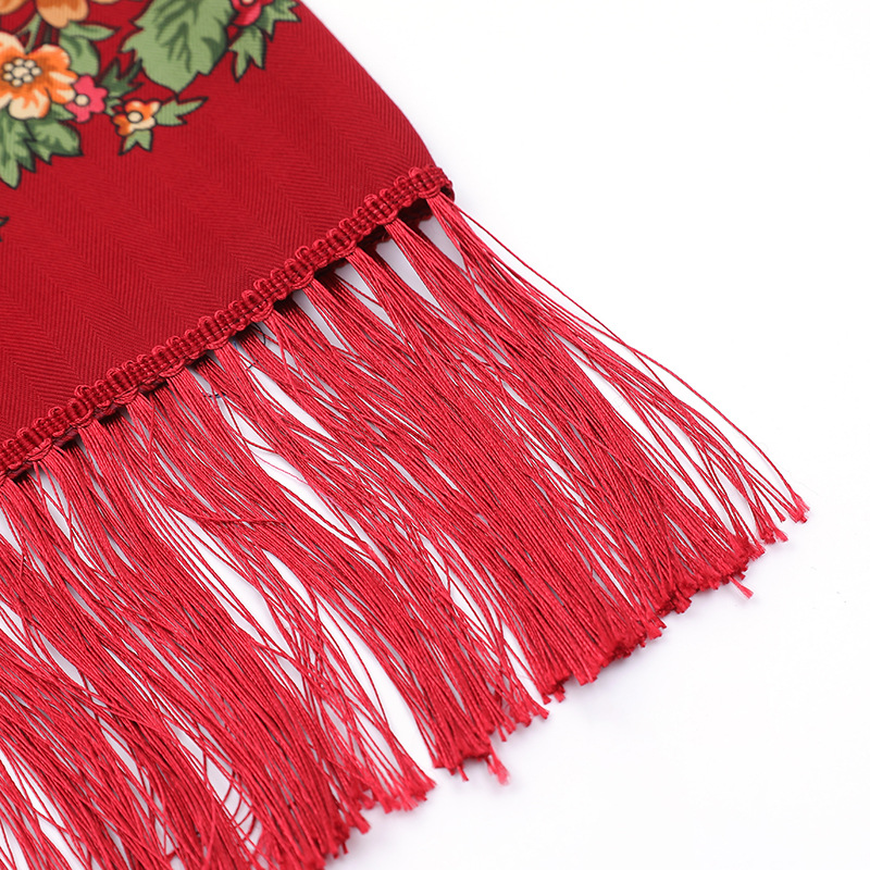 Vintage Tassel Square Scarf Boho Blanket Headscarf Windproof Shawl