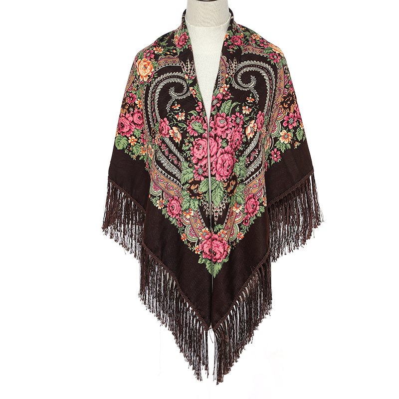 Vintage Tassel Square Scarf Boho Blanket Headscarf Windproof Shawl