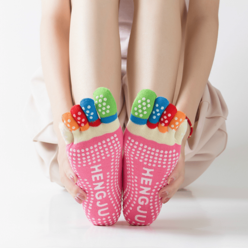 Rainbow Color Non slip Towel Bottom Yoga Socks Cozy 5 Toes - Temu United  Kingdom
