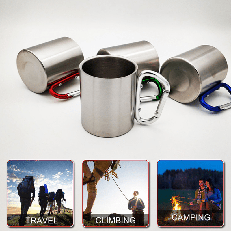 250ml Camping Aluminum Alloy Water Cup Tea Cup Coffee Mug with Foldable  Handles for Outdoor Camping Hiking Backpacking Picnic