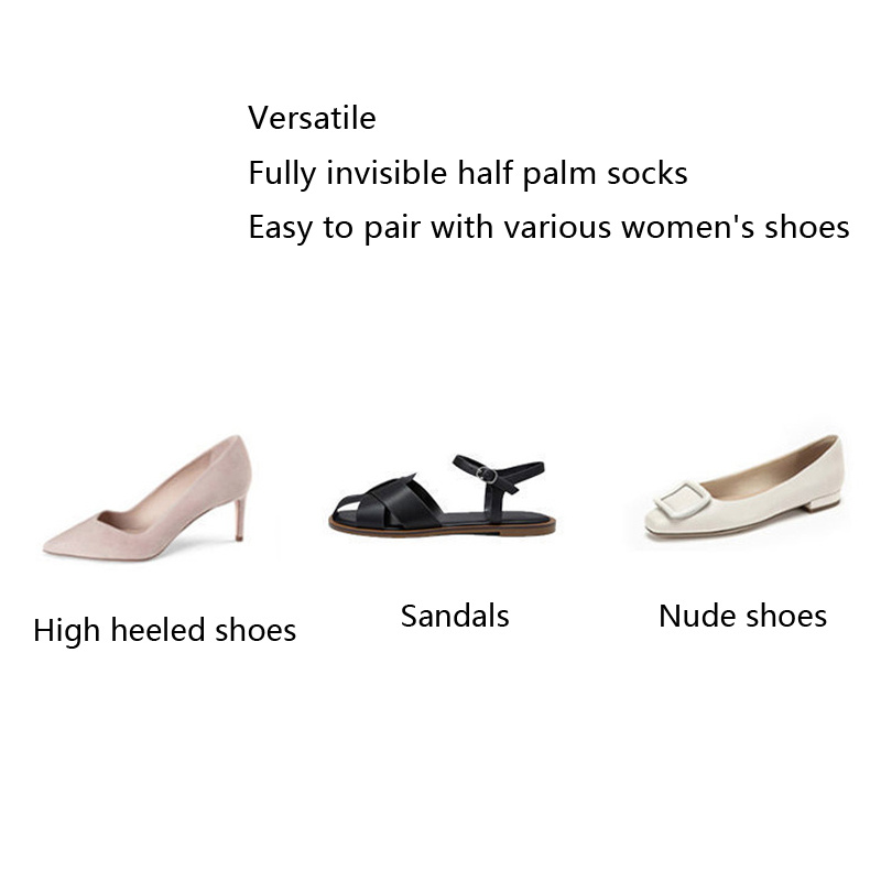 Summer Cotton Half Palm Five Fingers Socks Ladies Invisible Thin High Heel  Front Foot Open Toe Socks Women