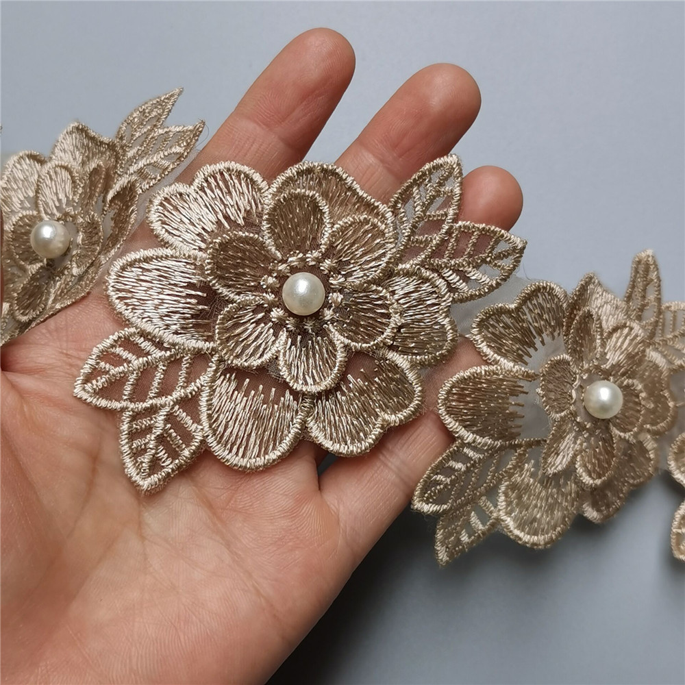 Image of 10x Flower Embroidered Lace Edge Trim Ribbon Fabric Wedding Dress Diy Sewing Supplies Craft 7.5cm*8cm
