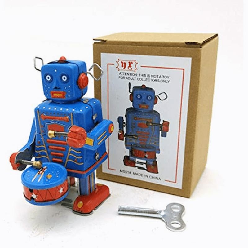 Clockwork Drumming Robot Toy Tinplate Antique Vintage 80s Temu