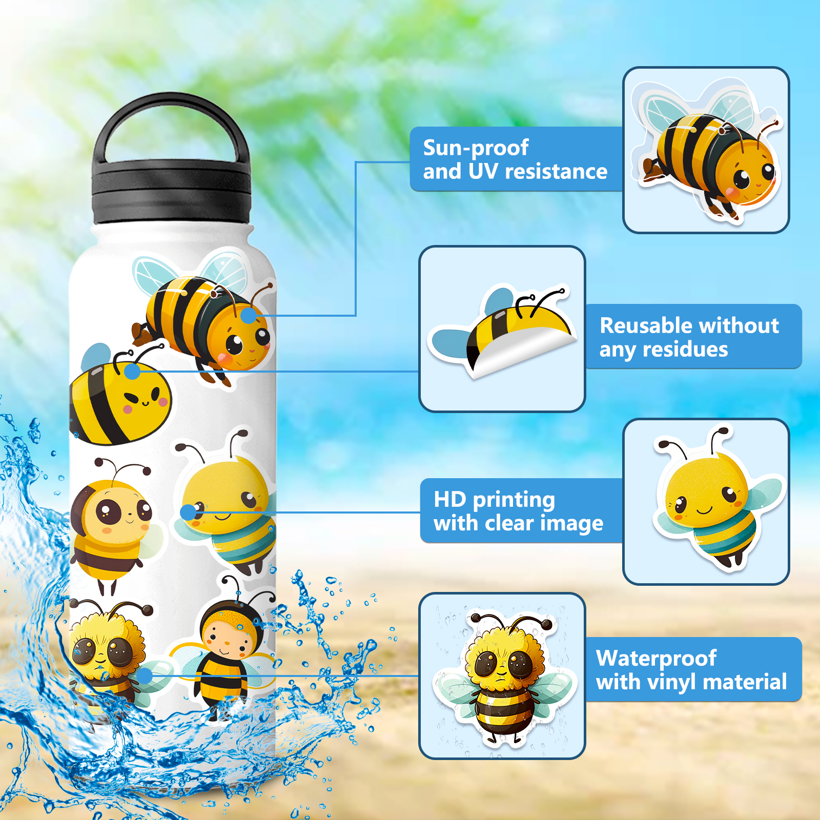3d Little Bee Waterproof Doodle Car Sticker Creative - Temu