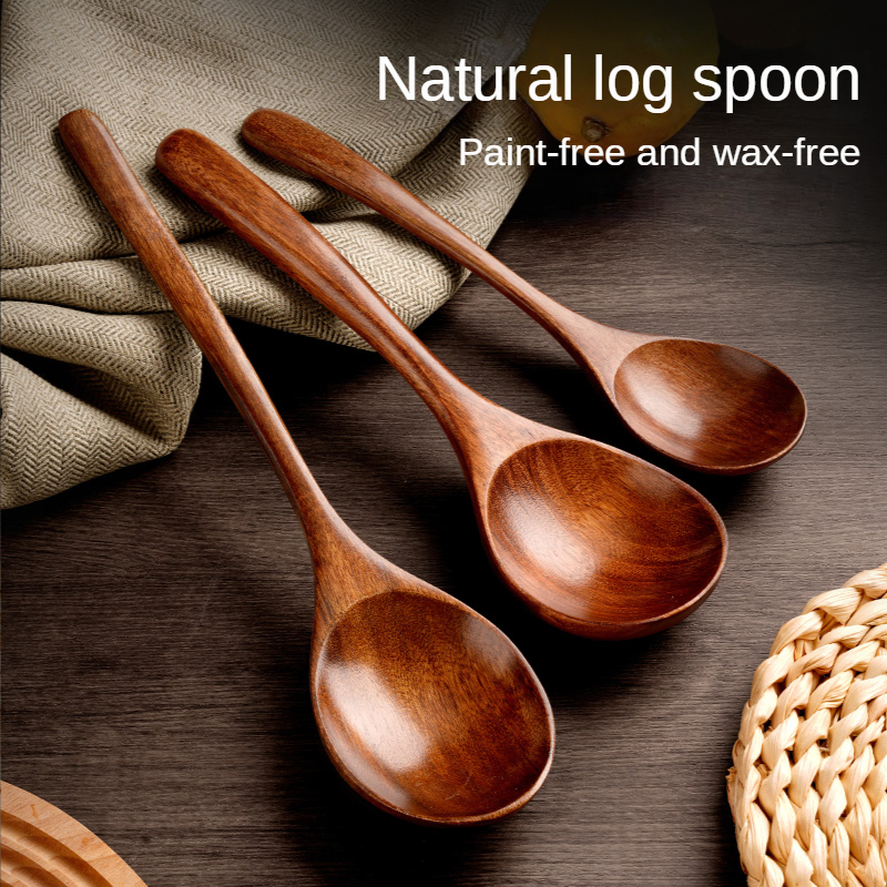 1pc Wooden Spoon, For Household Eating, Measuring, Mixing, Drinking, Rice  Spoon, Noodle Spoon, Soup Spoon, Long Handle Large Soup Spoon, Kitchen Suppl