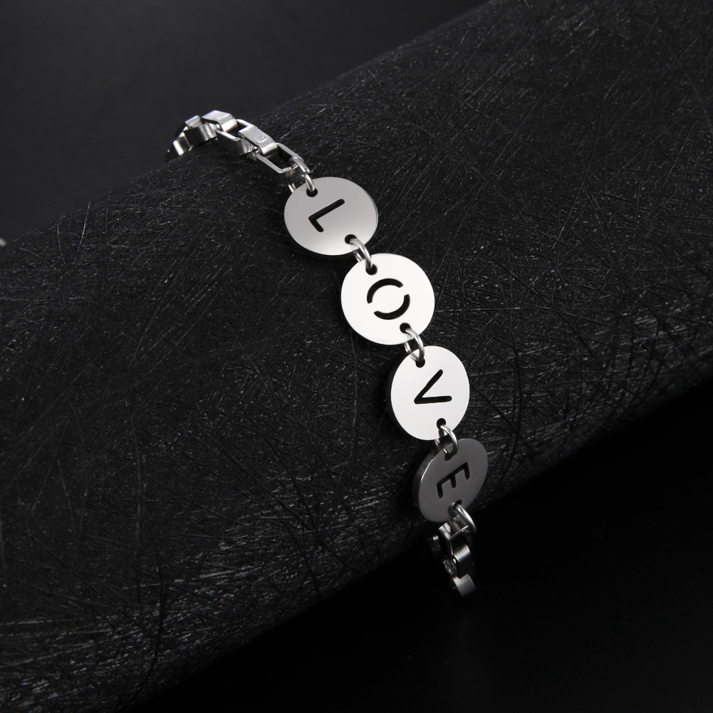 English Letter Stainless Steel Love Key Pendant Bracelet, Simple