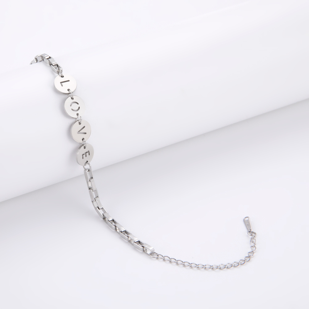 1pc New Trendy Stainless Steel Round Initial Bracelet For Women