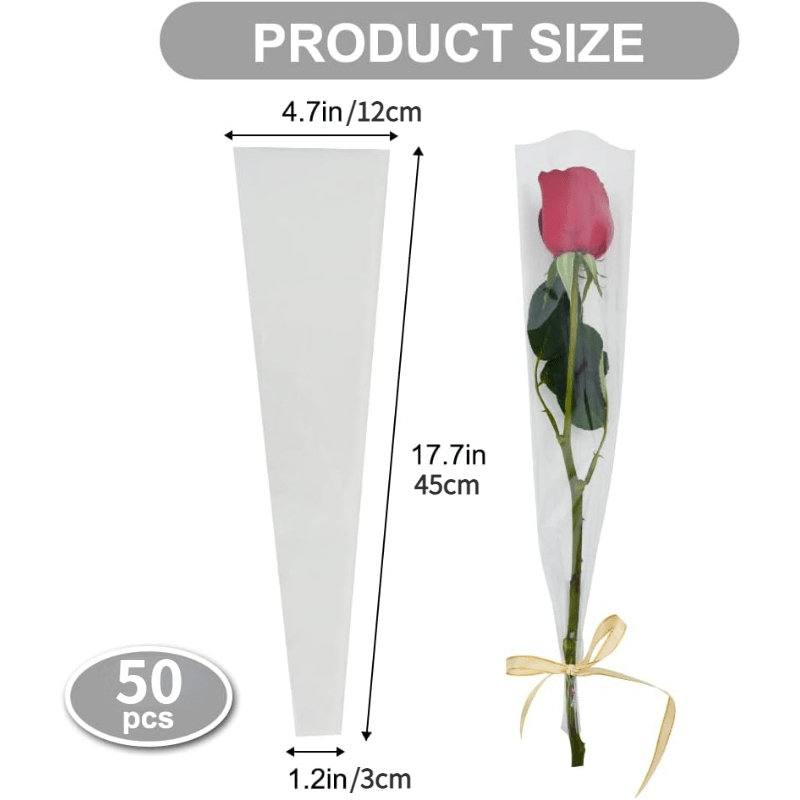 Single Rose Sleeve Bouquet Bags For Flowers Single Floral Packaging Bag  Single Flower Wrapping Paper Clear Flower Bouquet Sleeves For Mother's Day