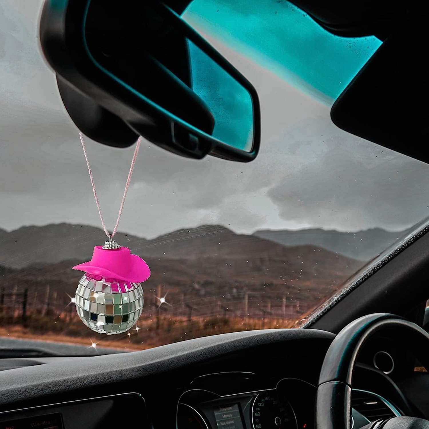 Disco Ball Pink Cowboy Hat Car Accessories