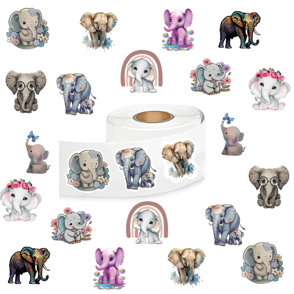 Elephant Stickers Cute Cartoon Animals Decals Rolls Self - Temu