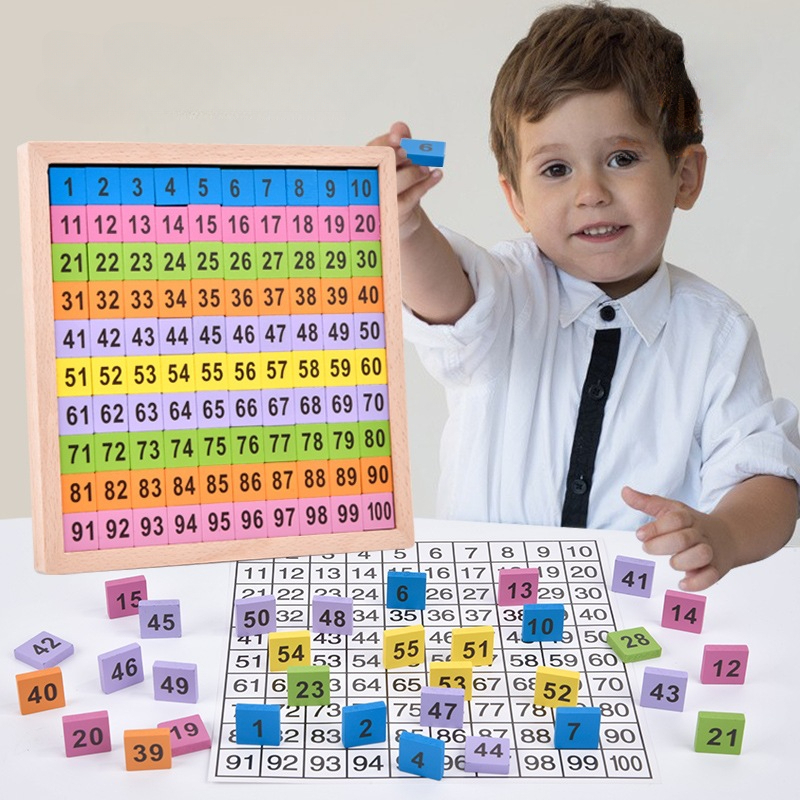 Jouet d'apprentissage des mathématiques en bois Montessori 1-100 numéros  consécutifs cent numériques