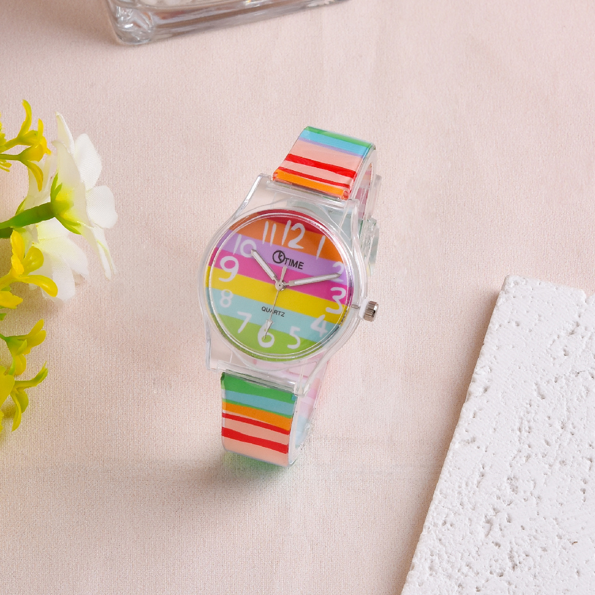 1pc 小さな新鮮なカラフルなストライプクォーツ時計ファッションガールズレインボーファッションメンズ腕時計 ギフトに最適 - Temu Japan