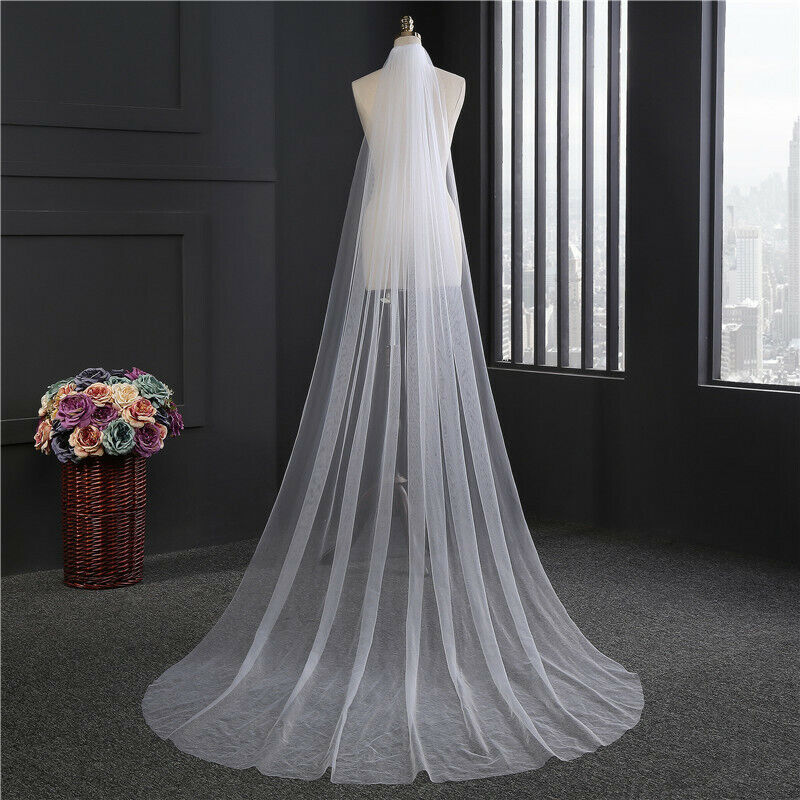 Long Lace White Ivory Cathedral Bridal Veils with Comb Wedding Accessories  Bride